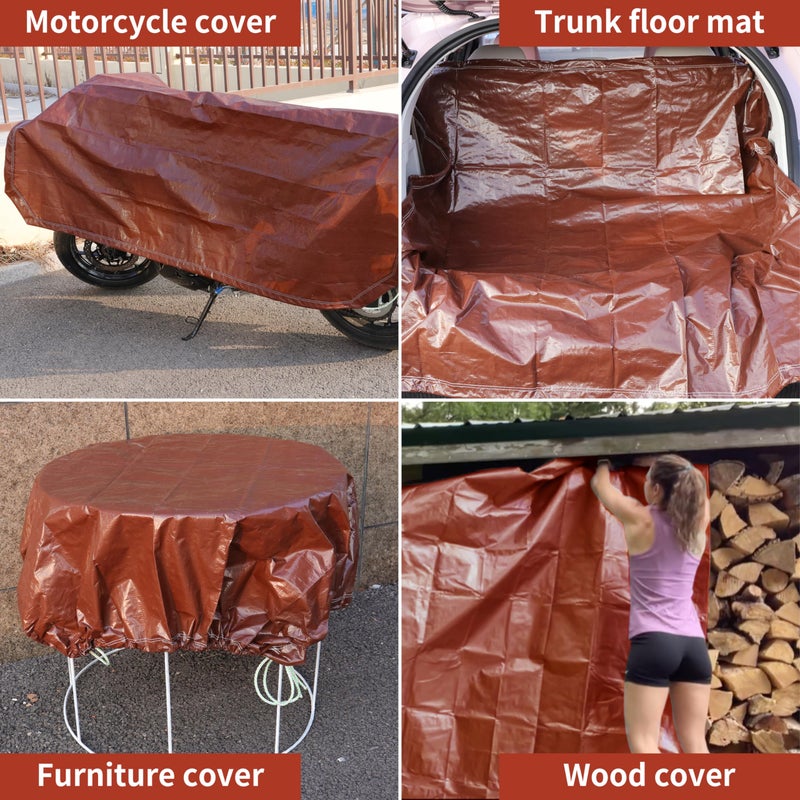 TARPAL 4x4(2pack) Small tarp with Drawstring Tarp Waterproof Brown Medium Duty tarps Multipurpose Cover for Leaf Camping Firewood Outdoor Furniture etc. - Image 5